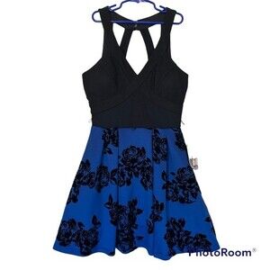 Juniors Party Dress Flare Skirt Blue and Black Size 1
